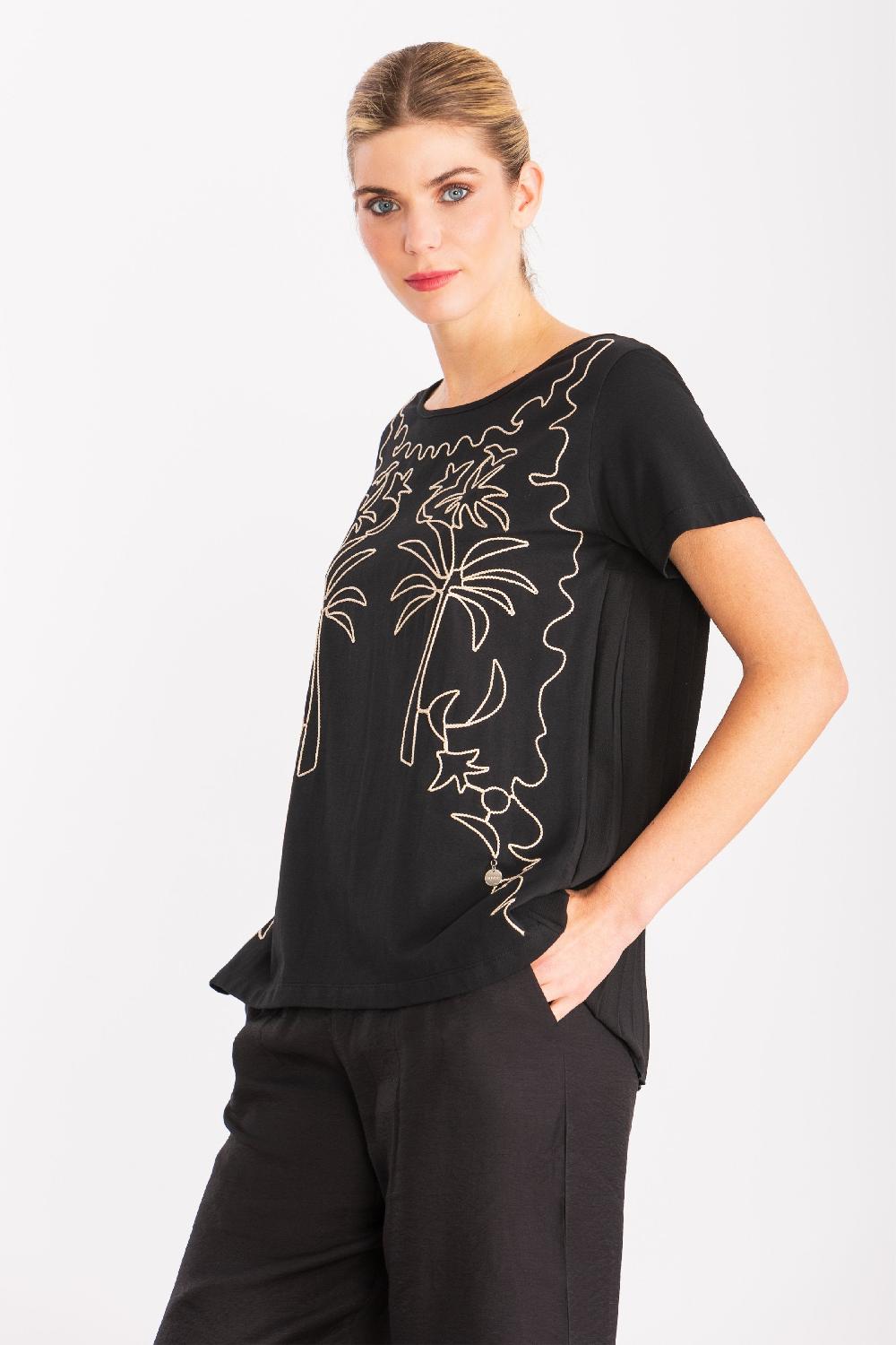 lolitas&l Camiseta negra bordado oasis beige LolitasyL Grandes descuentos