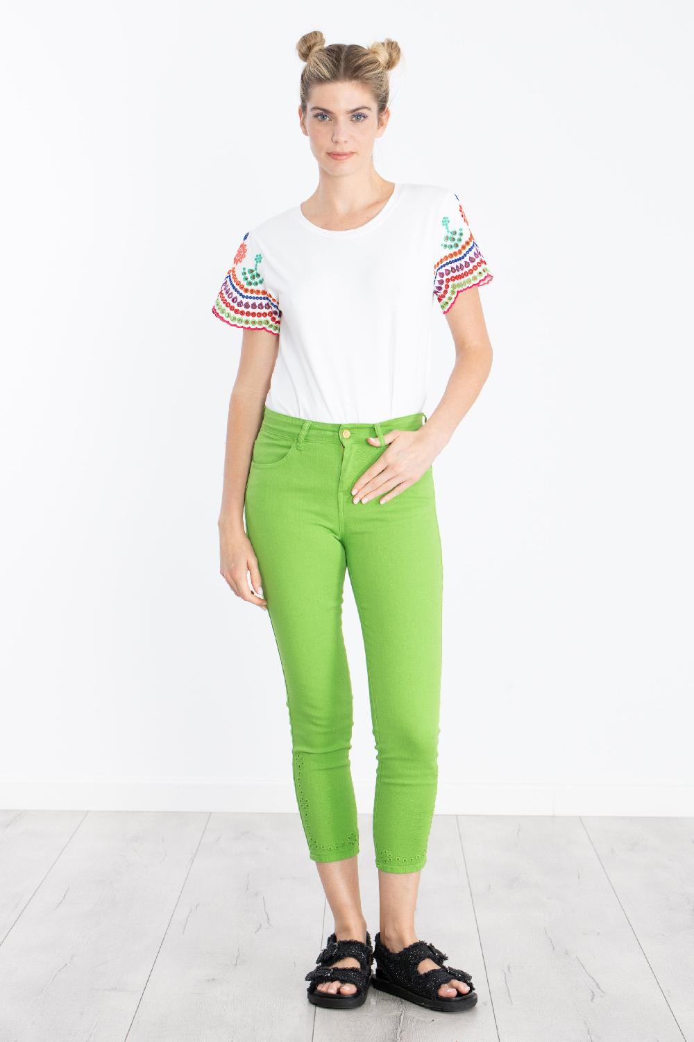 lolitas&l Pantalon verde pitillero cinco bolsillos con bordado LolitasyL Limitado a 3 días