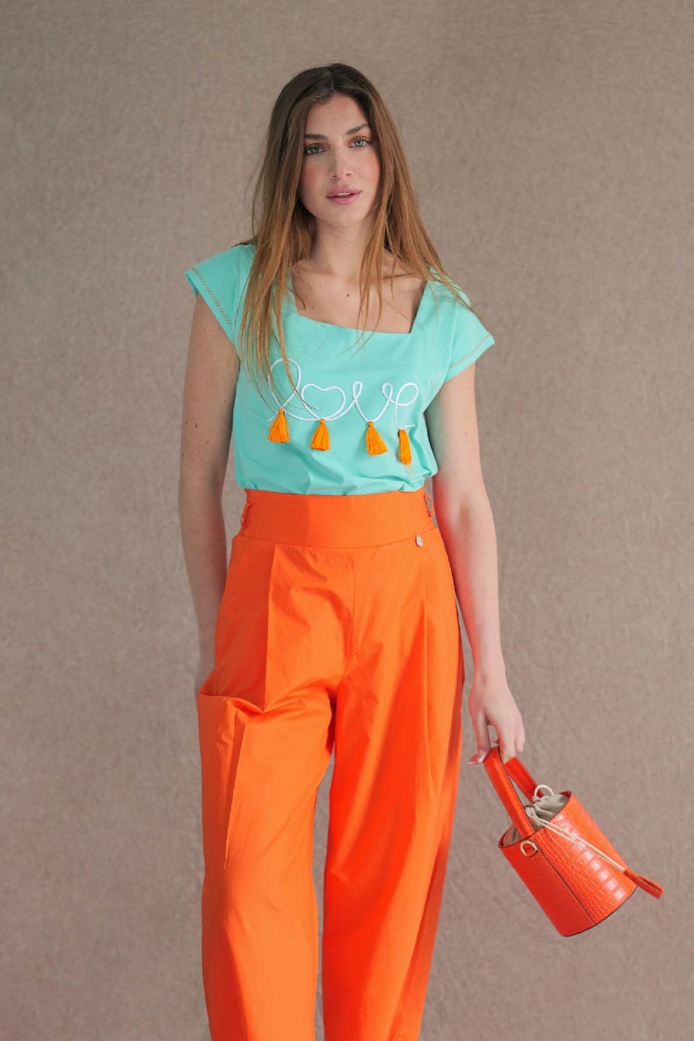 lolitas&l Camiseta verde bordado love escote cuadrado Lolitas&L Descuento por venta flash