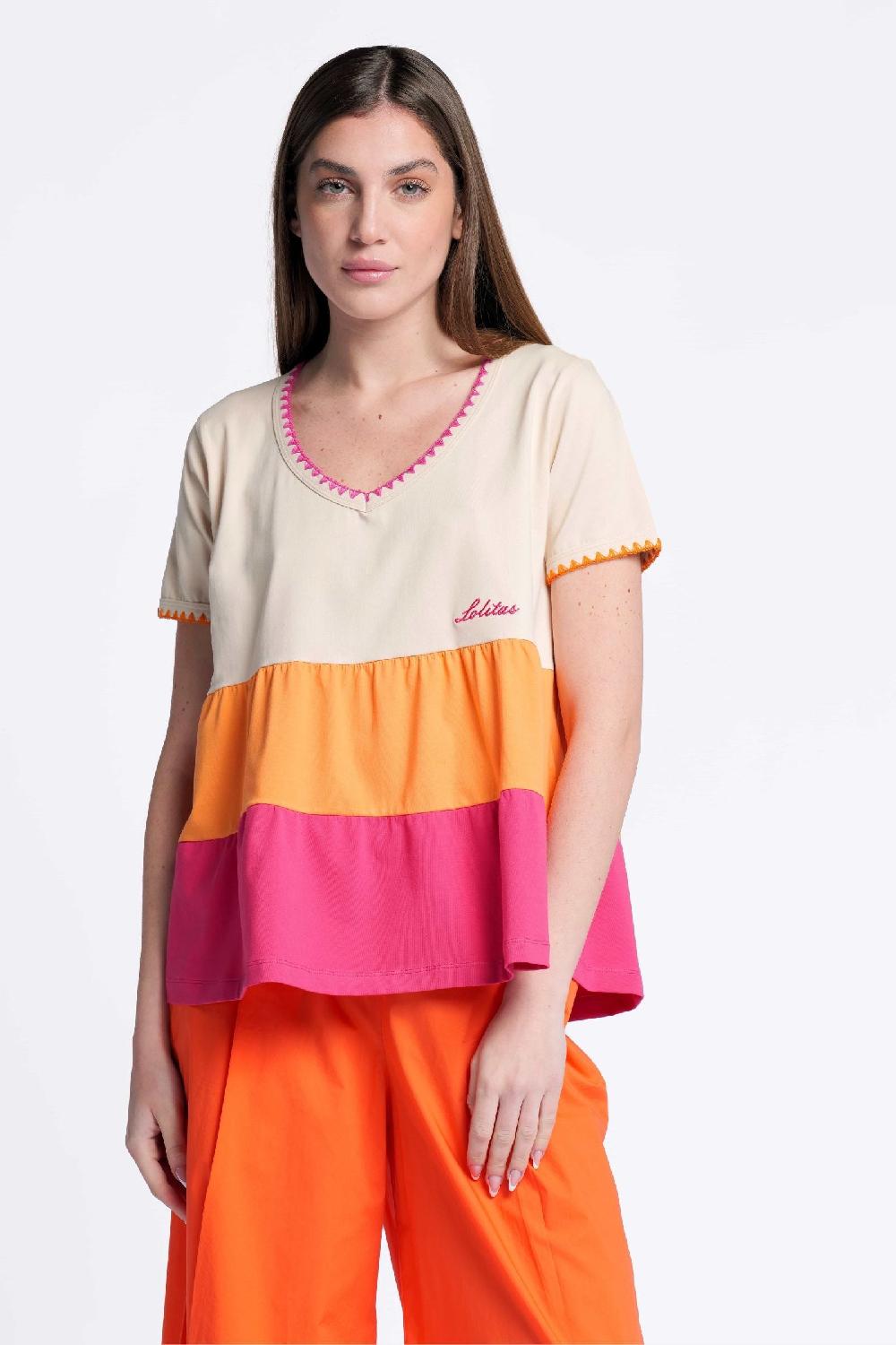 lolitas&l Camiseta multicolor fucsia escote pico Lolitas&L Ofertas especiales