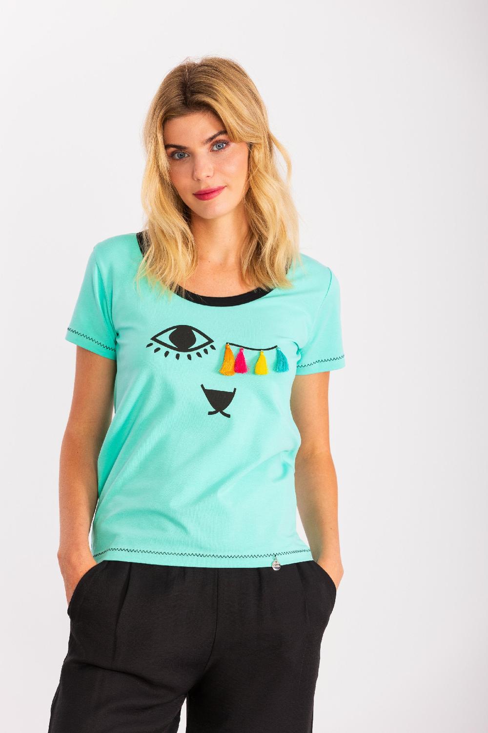 lolitas&l Camiseta verde menta con estampado ojo y lagrima LolitasyL Precio ultrabajo