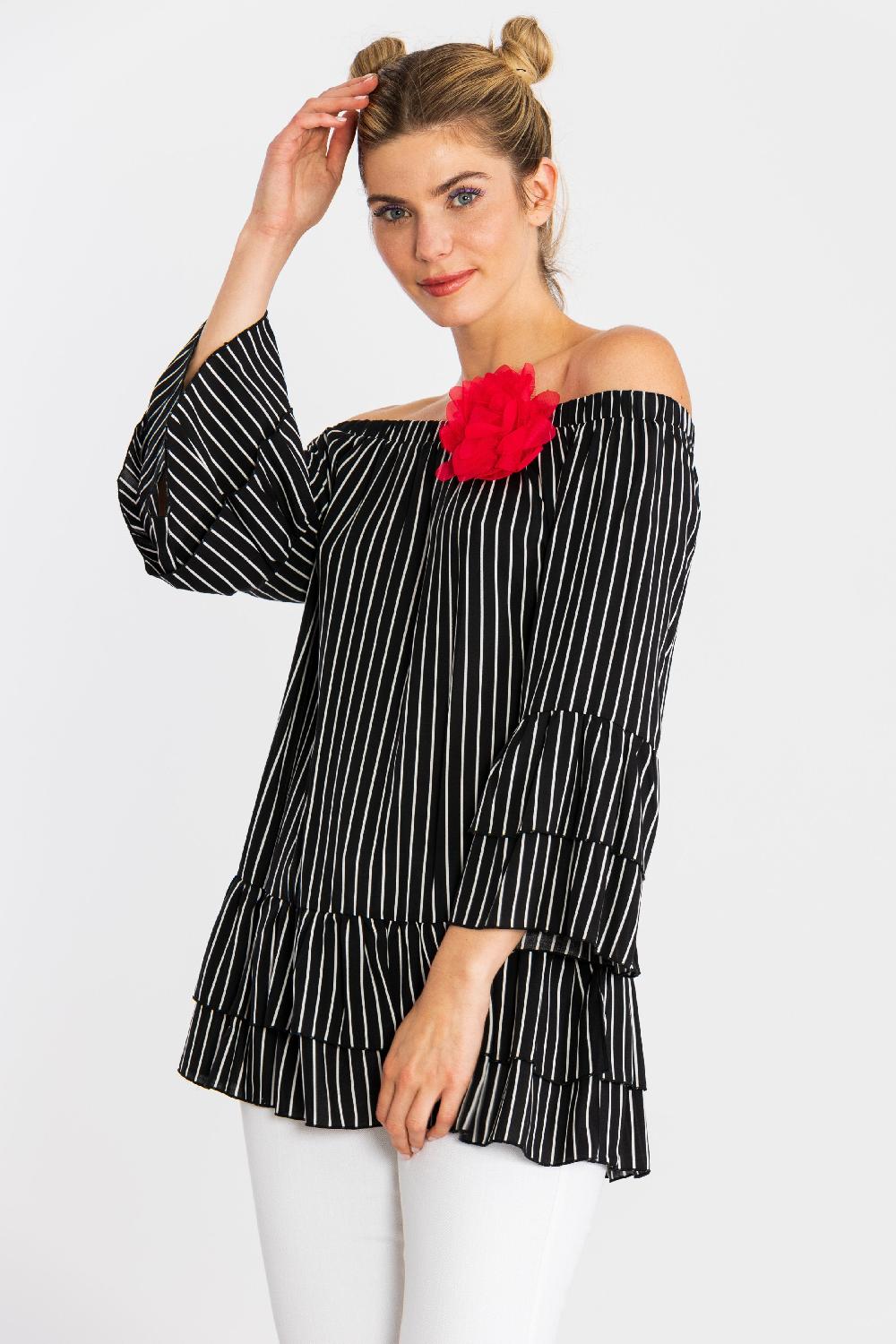 lolitas&l Camiseta negra larga de rayas palabra de honor LolitasyL Ofertas