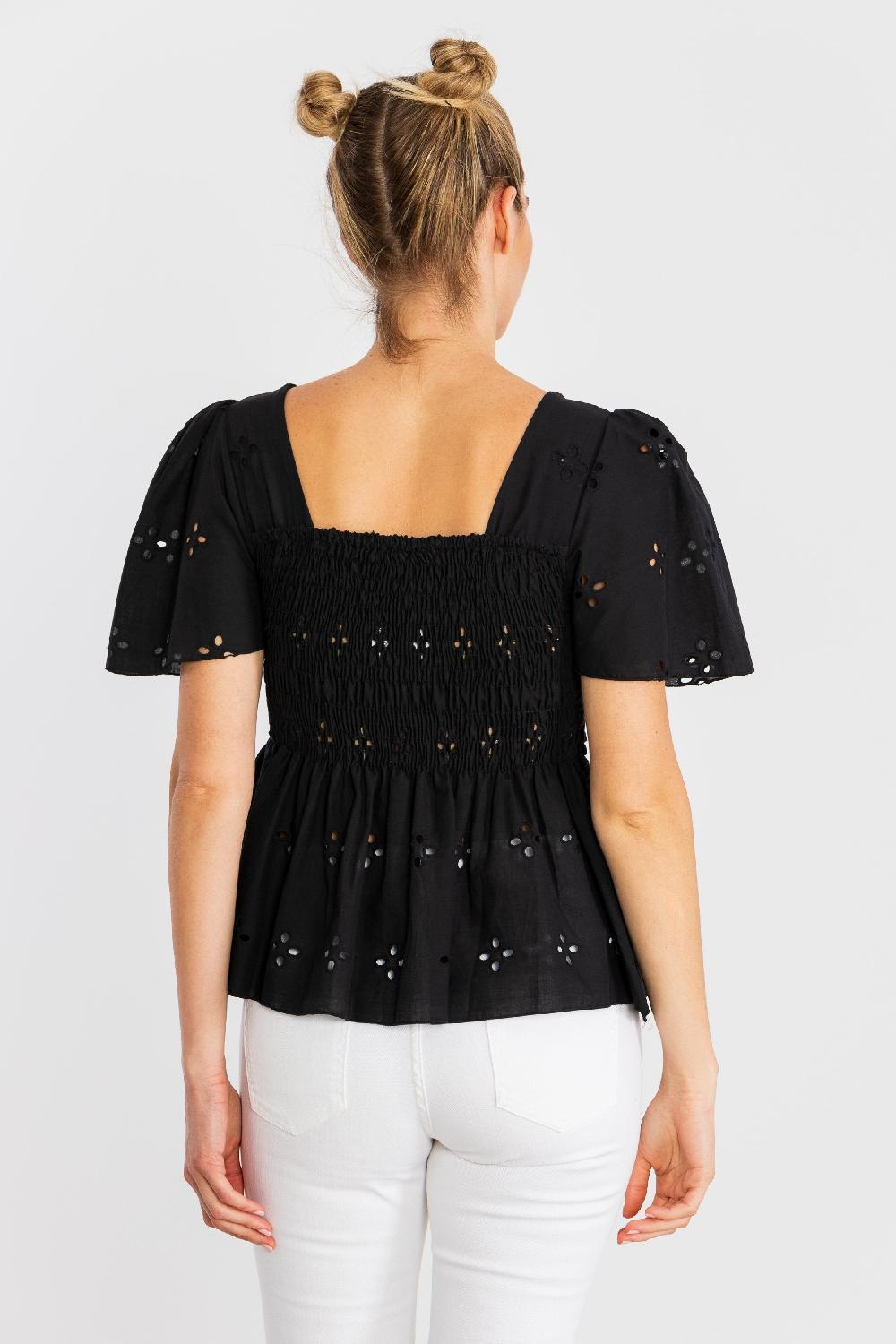 lolitas&l Camiseta negra bordado ingles engomada LolitasyL Venta caliente