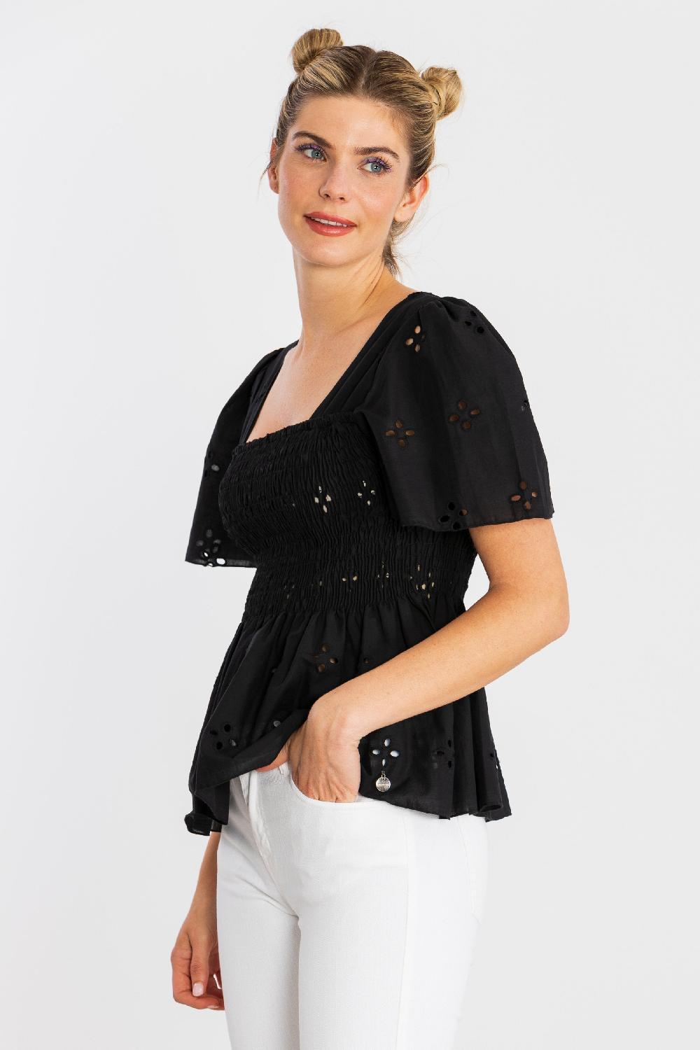 lolitas&l Camiseta negra bordado ingles engomada LolitasyL Venta caliente