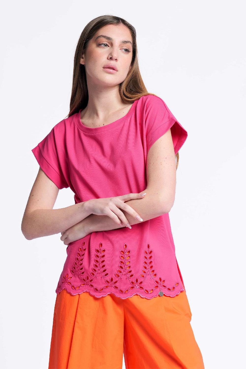 lolitas&l Camiseta fucsia algodon contorno bordado calado Lolitas&L Rebajas baratas