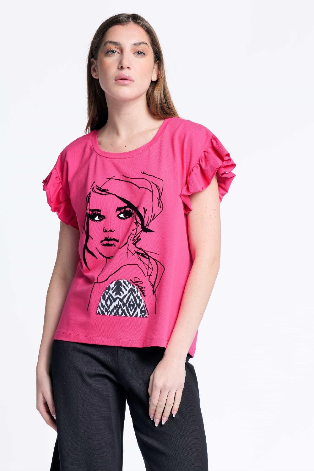 lolitas&l Camiseta fucsia algodon estampado cara Lolitas&L Descuento
