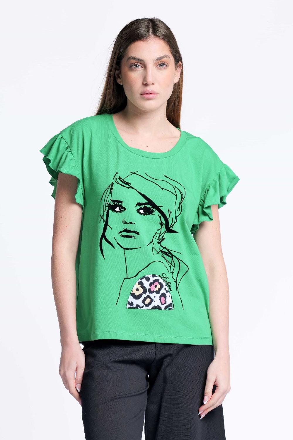 lolitas&l Camiseta verde algodon estampado cara Lolitas&L Tienda
