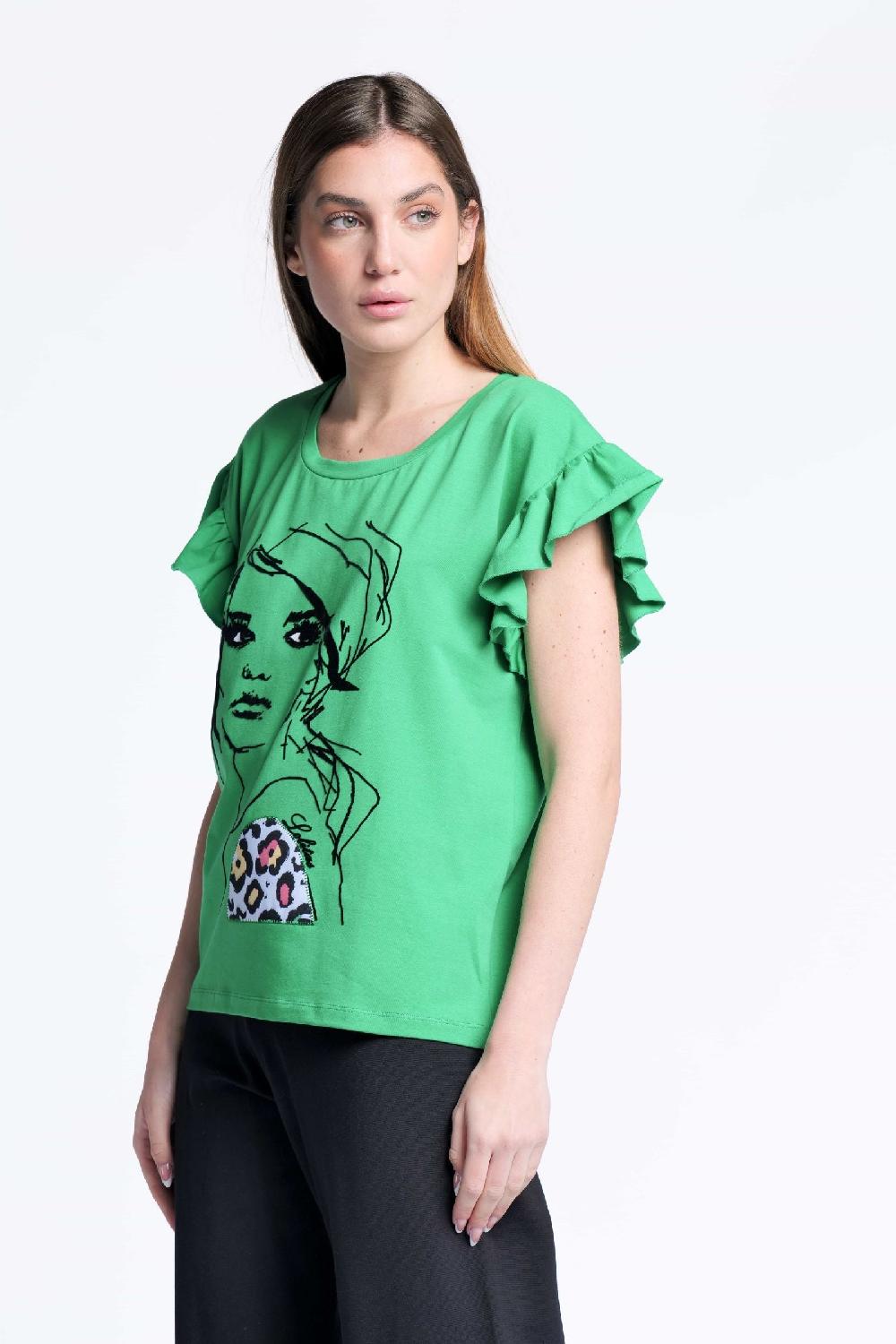 lolitas&l Camiseta verde algodon estampado cara Lolitas&L Tienda