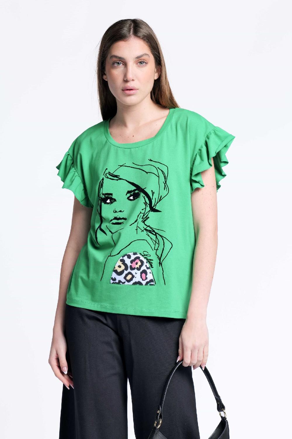 lolitas&l Camiseta verde algodon estampado cara Lolitas&L Tienda
