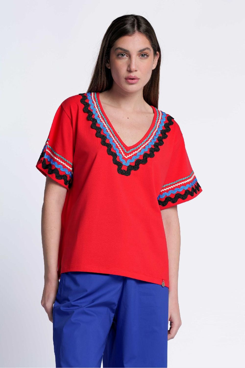 lolitas&l Camiseta roja algodon adorno picunela en escote pico Lolitas&L Tienda