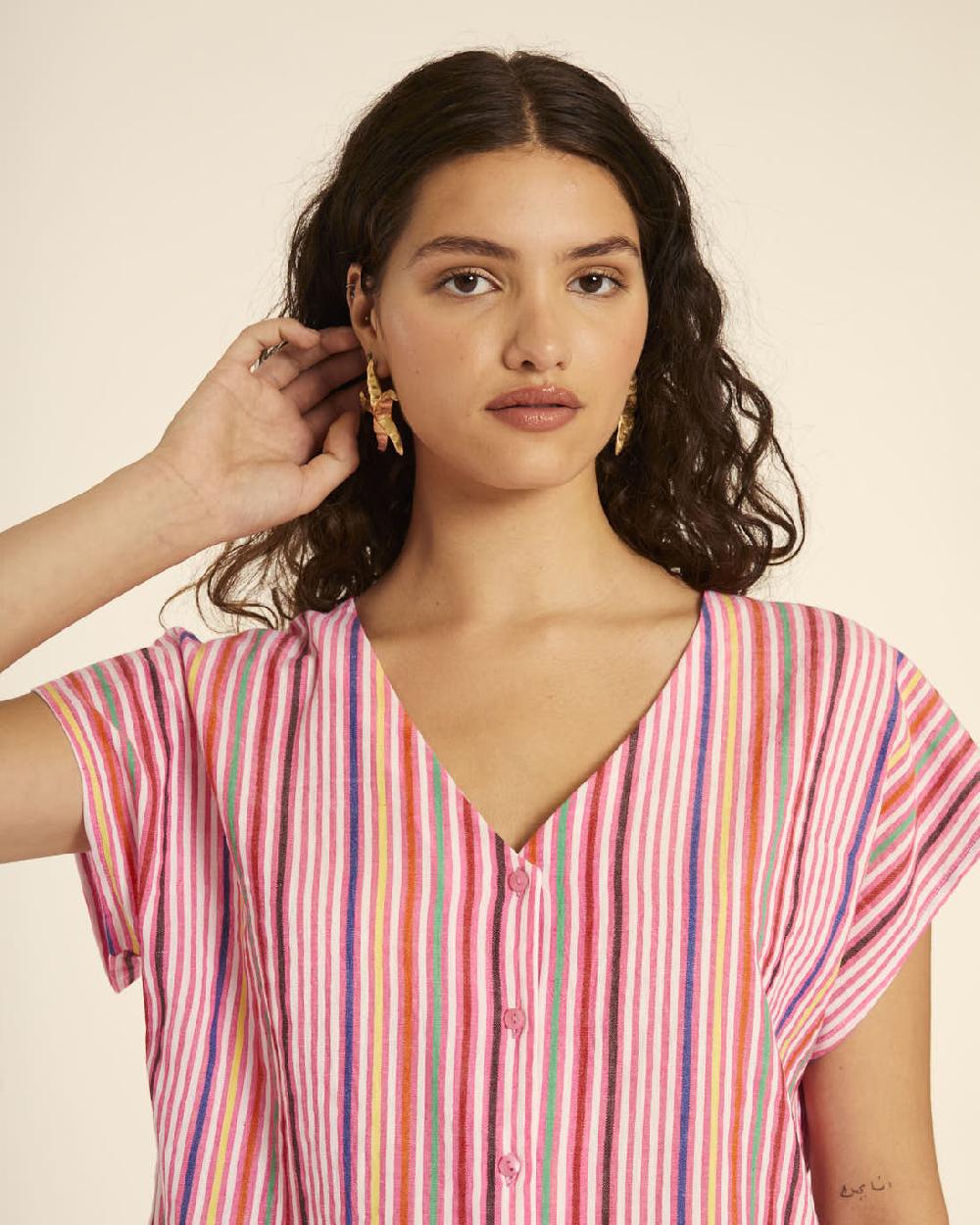 pepaloves BLUSA CUELLO DE PICO RAYAS PINK Outlet