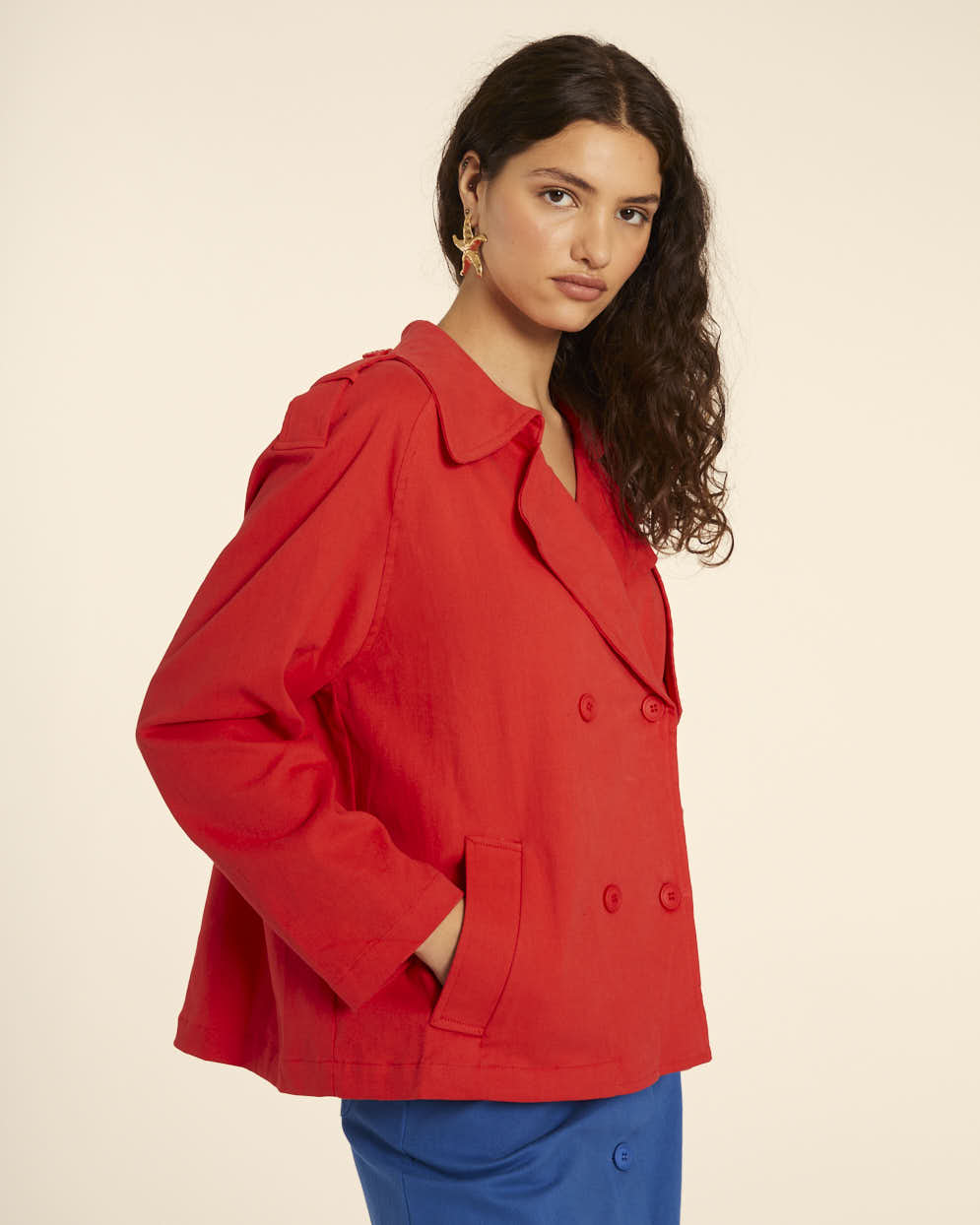 pepaloves TRENCH CORTO CANVAS ROJO Descuento por venta flash
