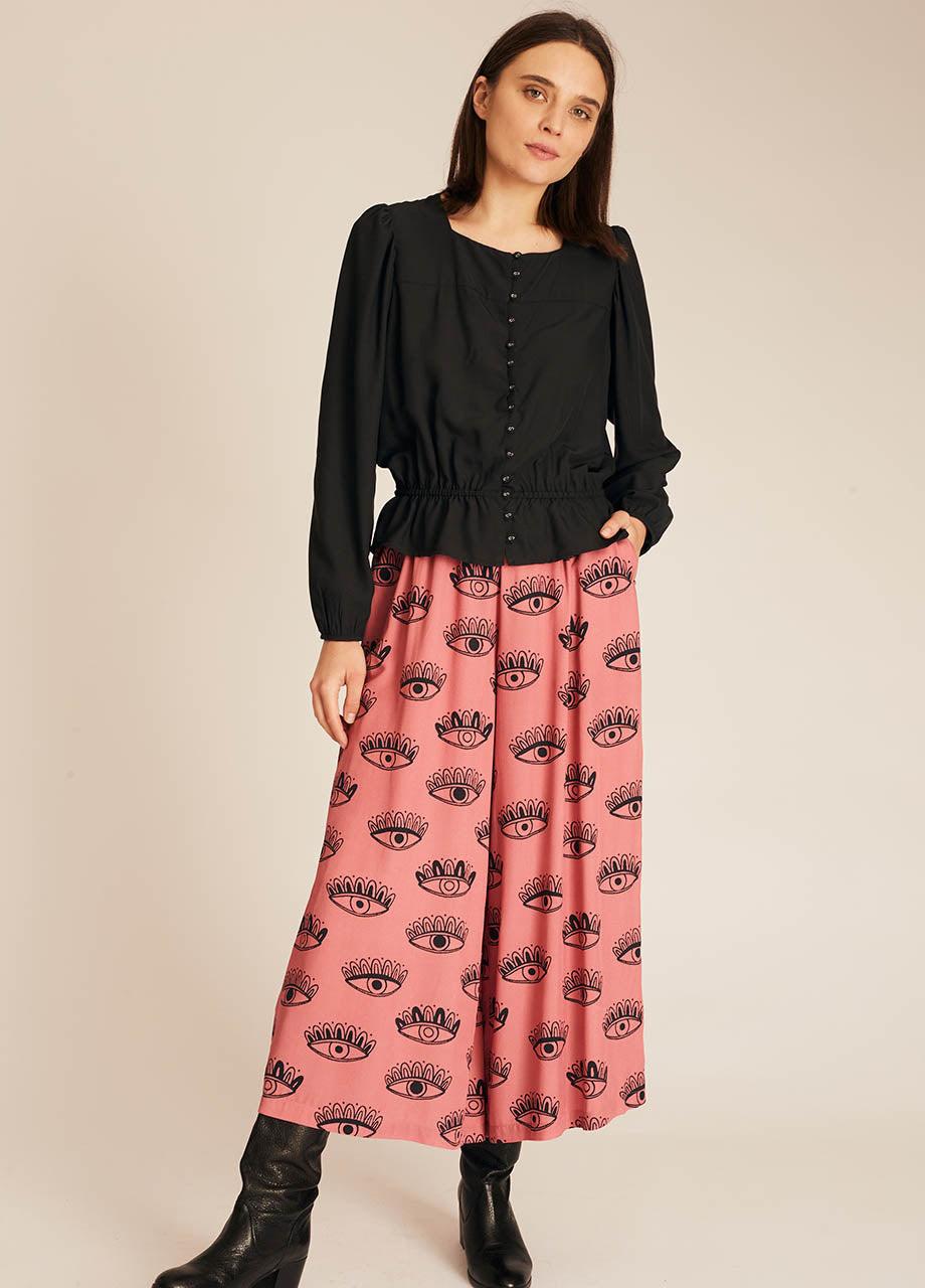 pepaloves FRILL SILKY SHIRT BLACK Precio de fábrica