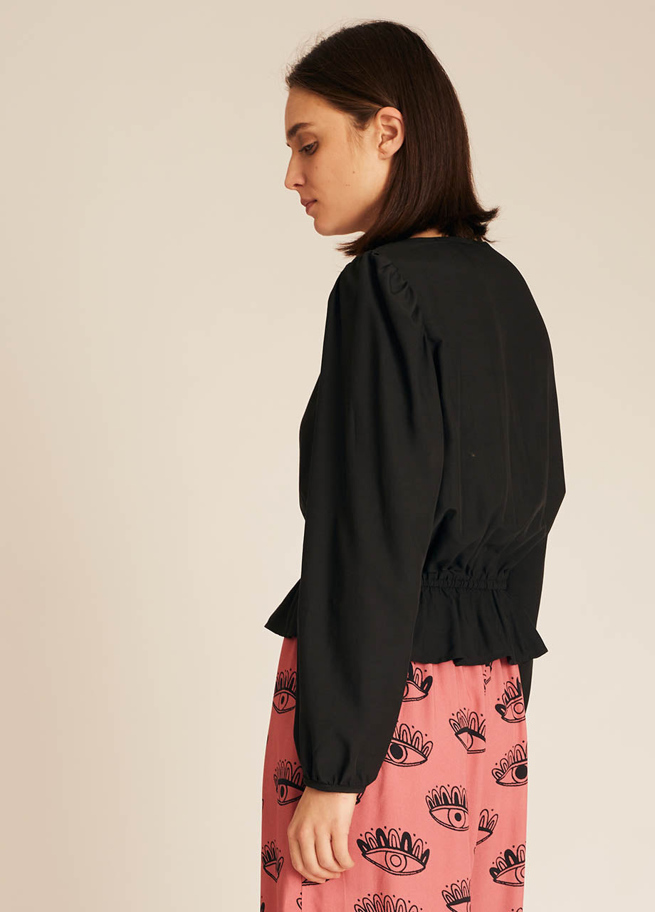 pepaloves FRILL SILKY SHIRT BLACK Precio de fábrica