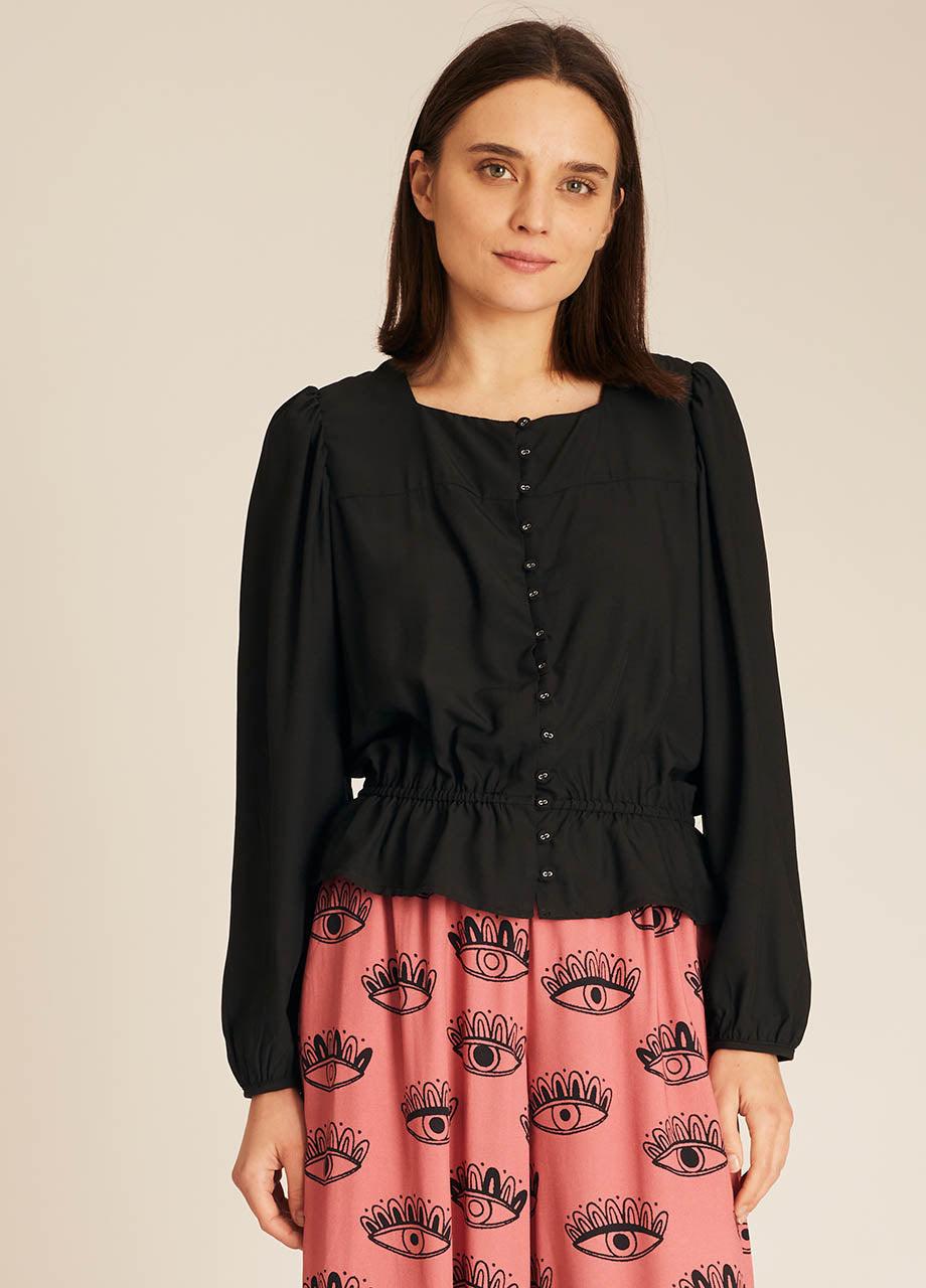 pepaloves FRILL SILKY SHIRT BLACK Precio de fábrica