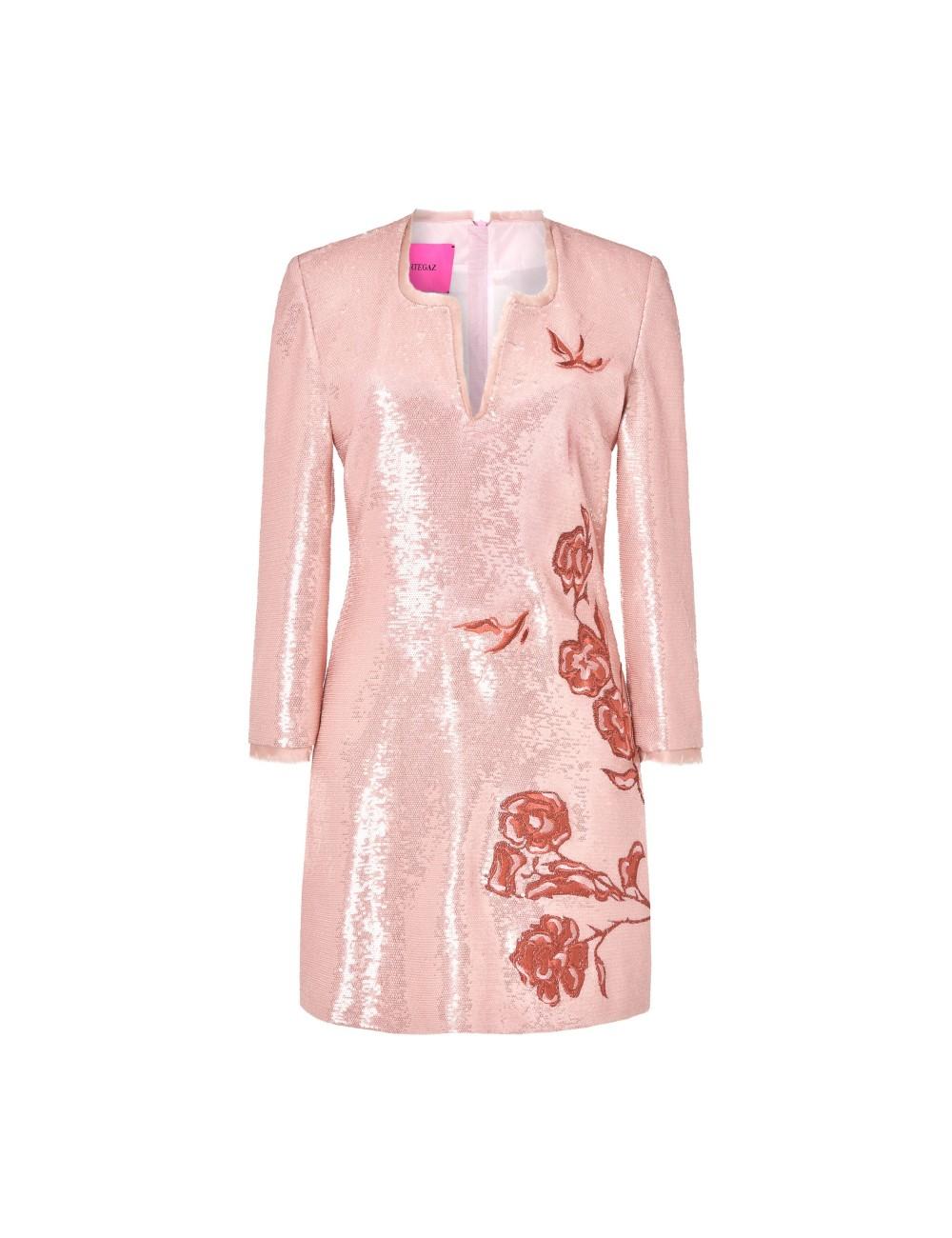 pertegaz Vestido manga larga lentejuelas bordado floral