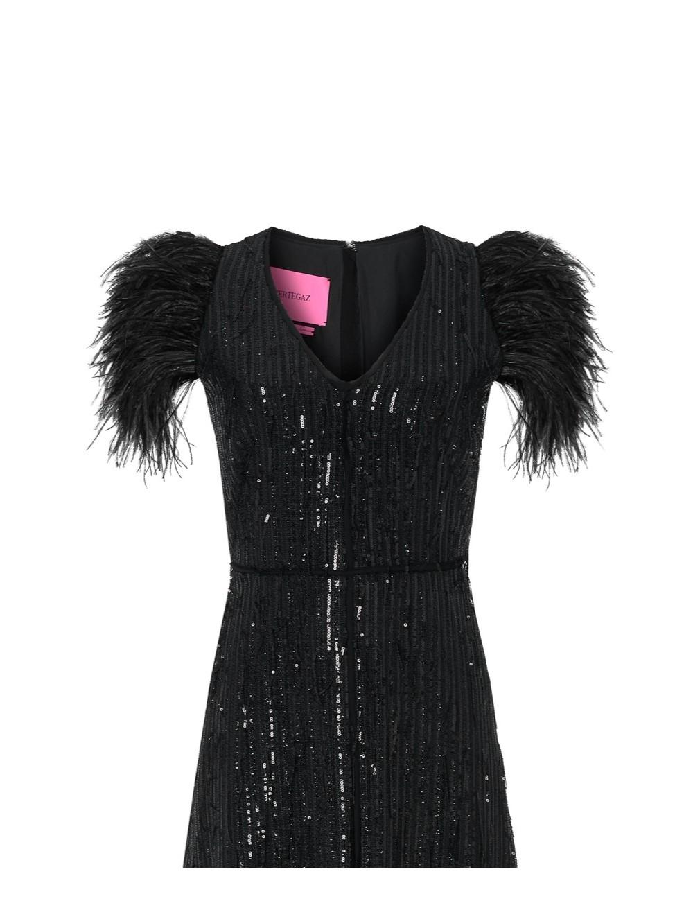 pertegaz Vestido de lentejuelas con plumas Ventas relámpago