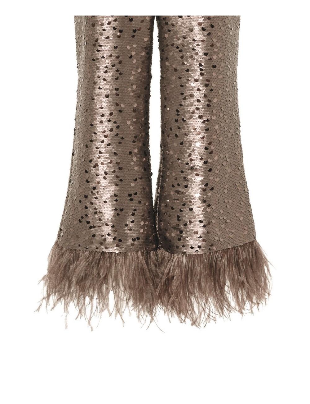 pertegaz Pantalón de paillettes con plumas champagne Tienda