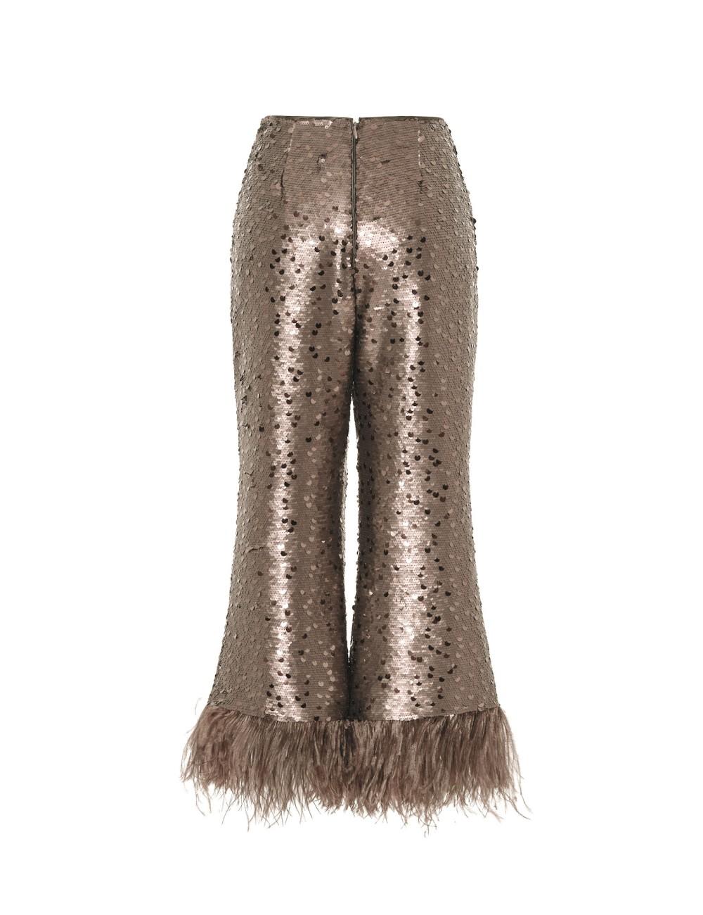 pertegaz Pantalón de paillettes con plumas champagne Tienda