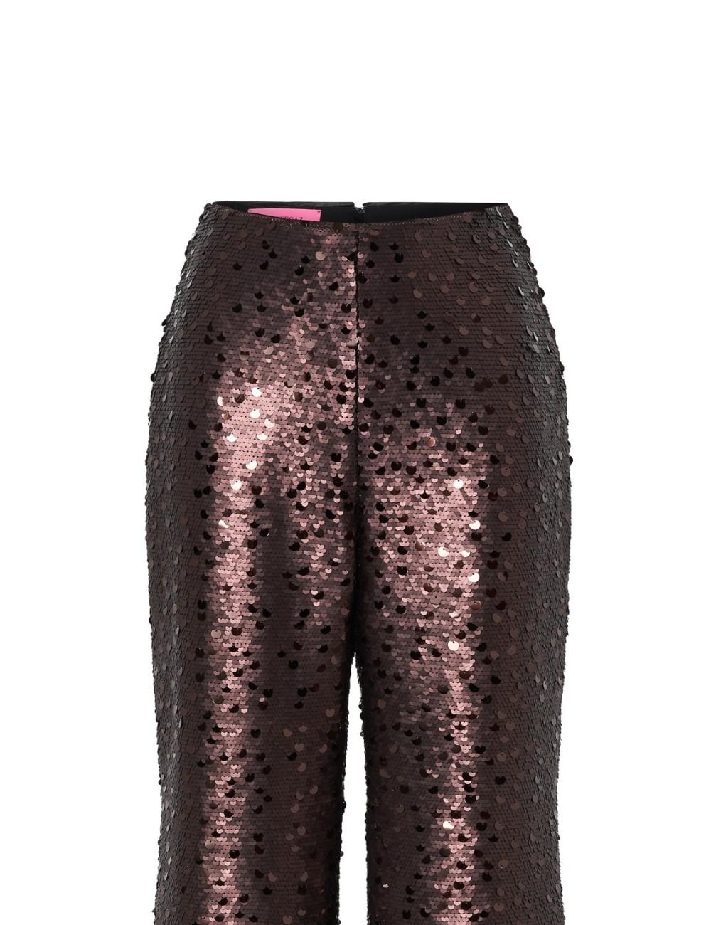 pertegaz Pantalón de paillettes con plumas marrón Tienda