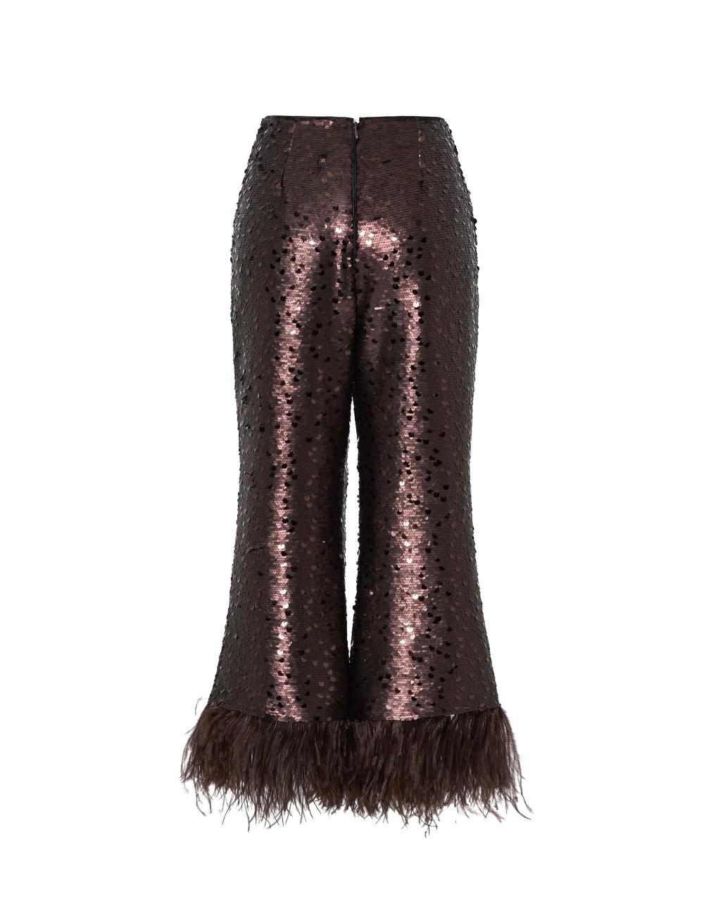pertegaz Pantalón de paillettes con plumas marrón Tienda