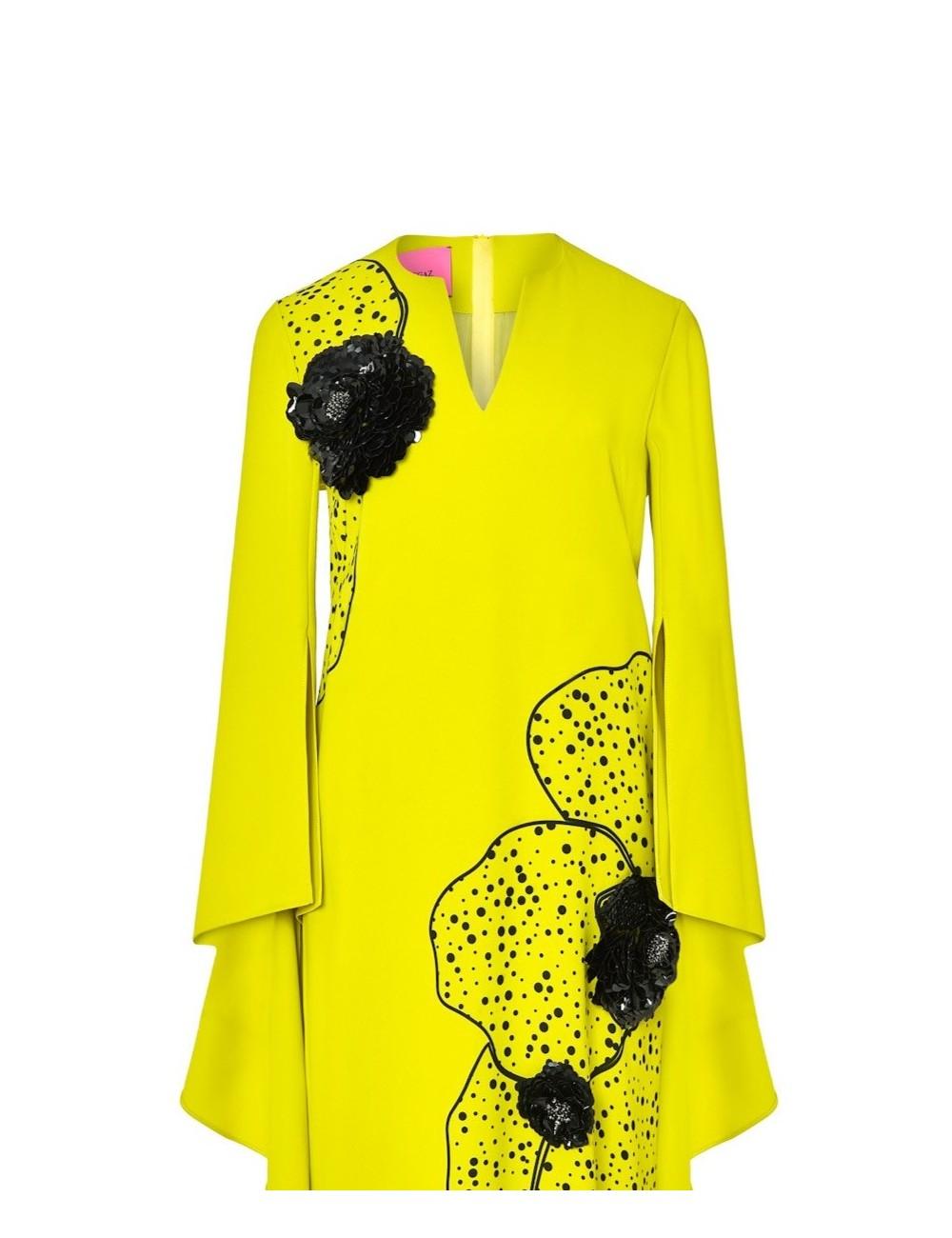 pertegaz Vestido volantes con print y bordado floral amarillo Oferta especial