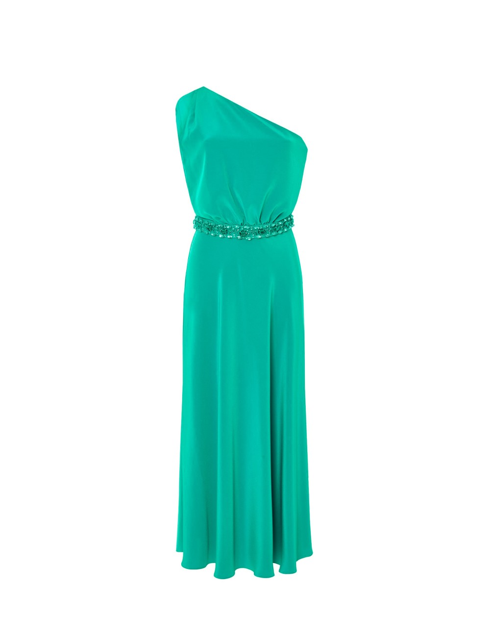 pertegaz Vestido asimétrico con cinturón joya verde Precio de fábrica