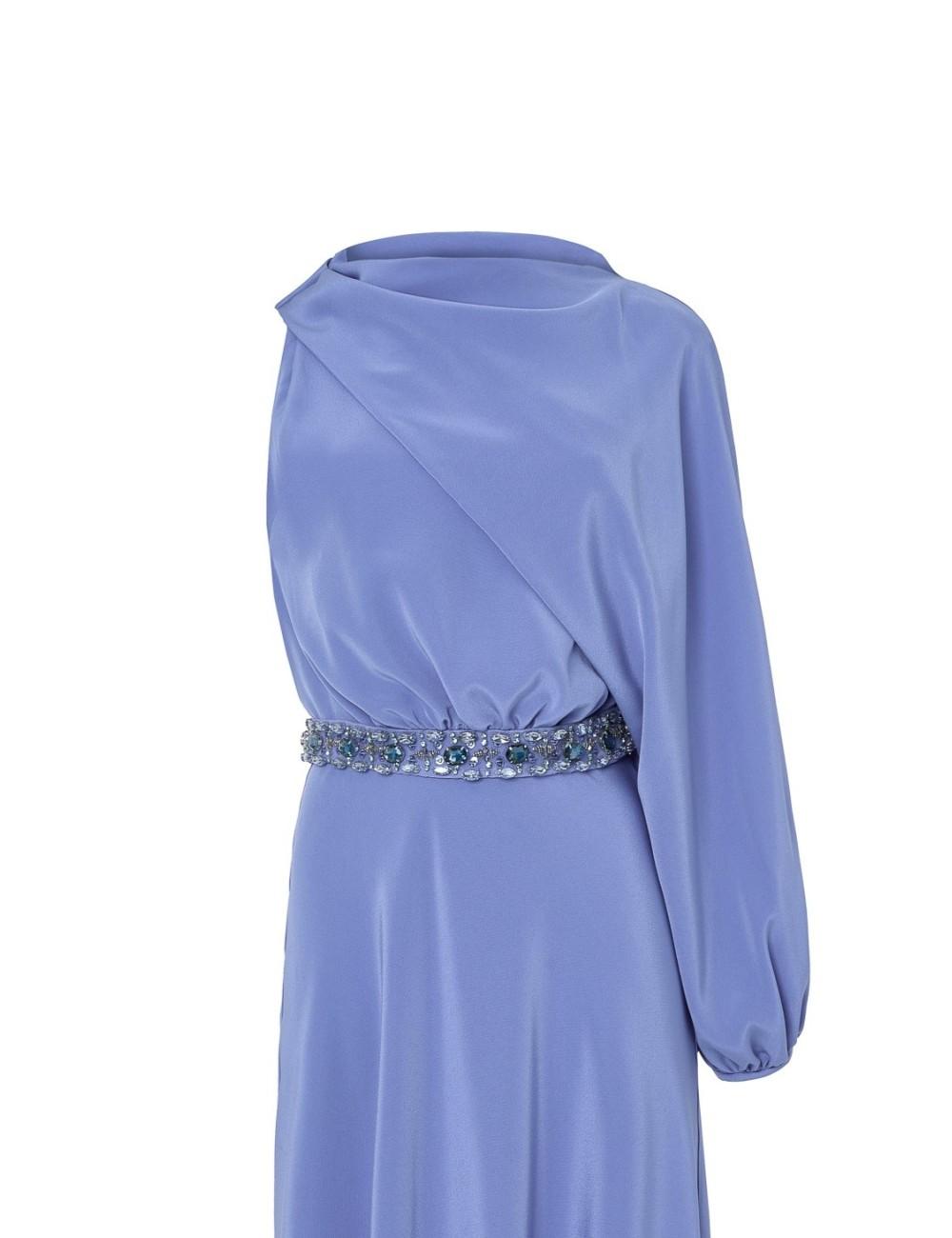 pertegaz Vestido asimétrico con cinturón joya azul Promoción por tiempo limitado