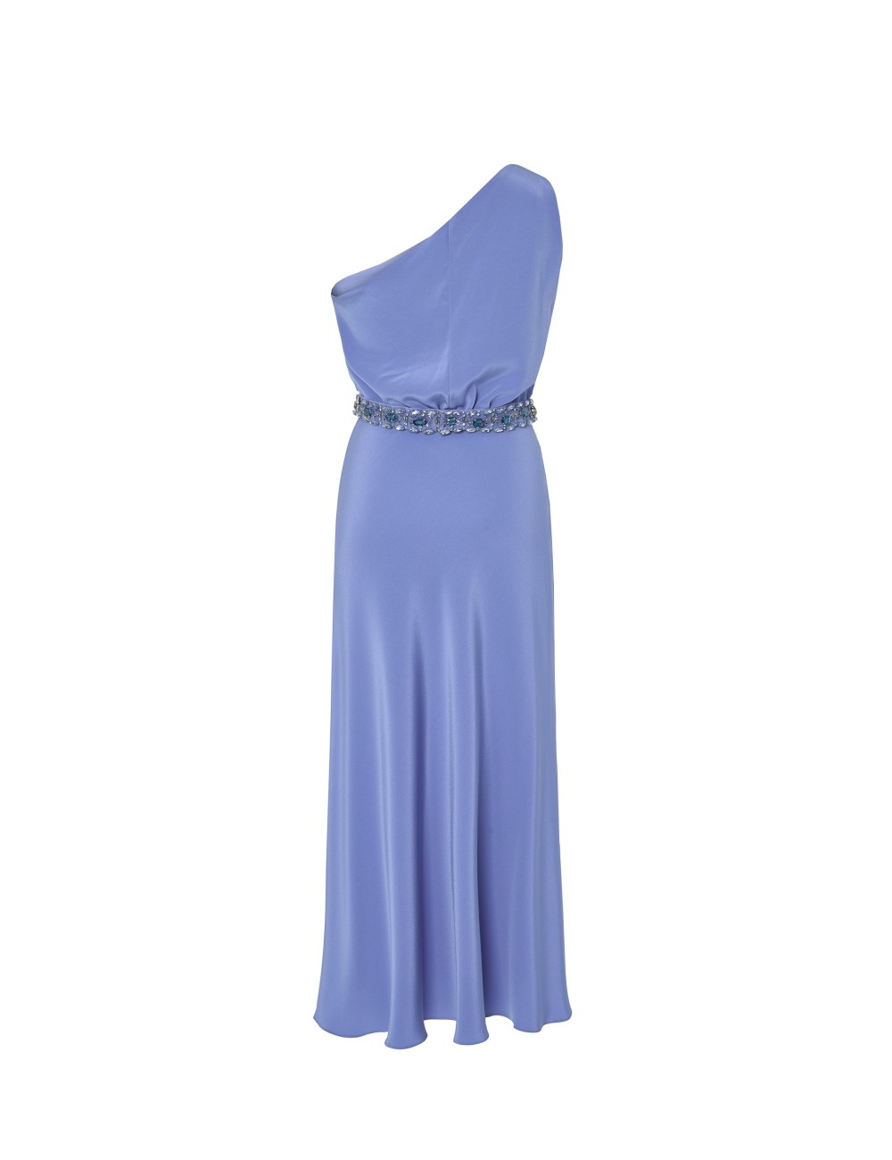 pertegaz Vestido asimétrico con cinturón joya azul Promoción por tiempo limitado