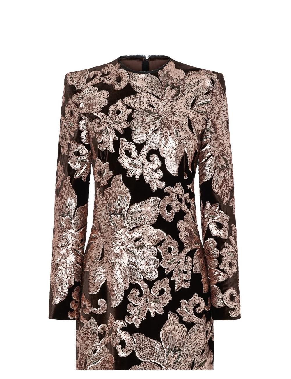pertegaz Vestido de terciopelo bordado con lentejuela floral Liquidación