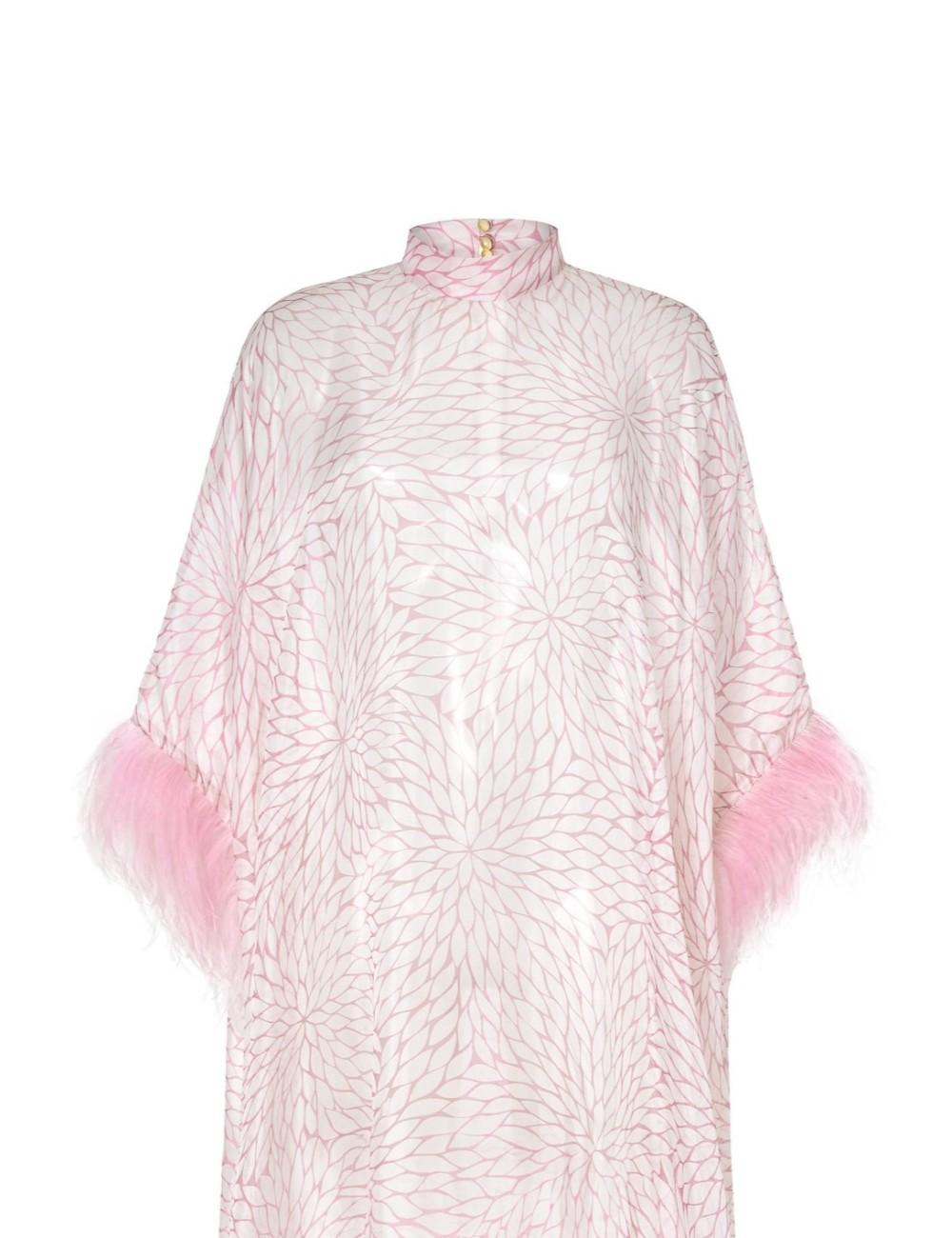 pertegaz Kaftan muselina seda floral con plumas rosa Envío internacional gratuito