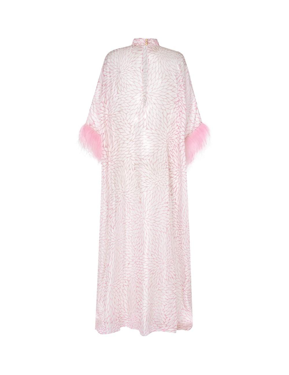 pertegaz Kaftan muselina seda floral con plumas rosa Envío internacional gratuito