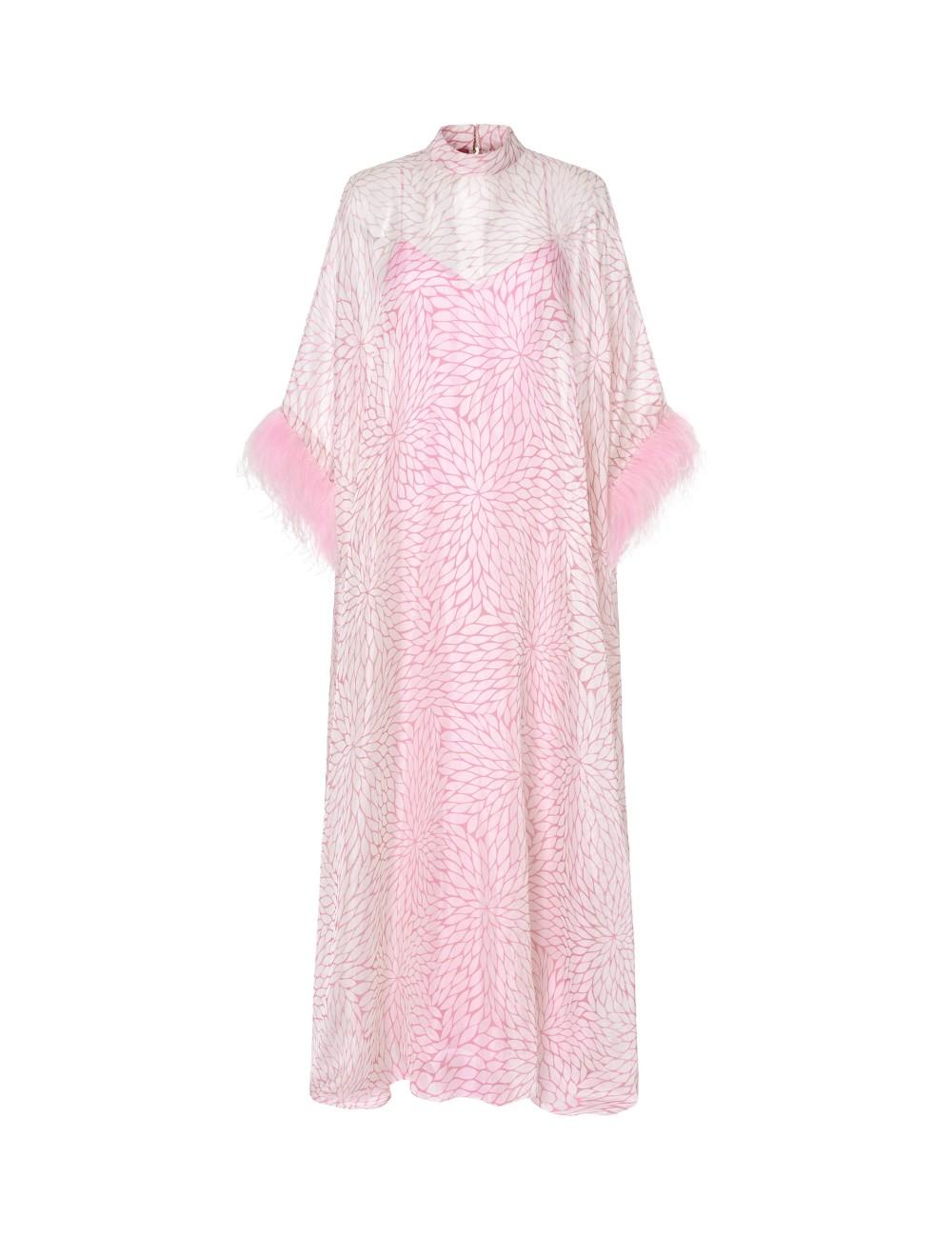 pertegaz Kaftan muselina seda floral con plumas rosa Envío internacional gratuito