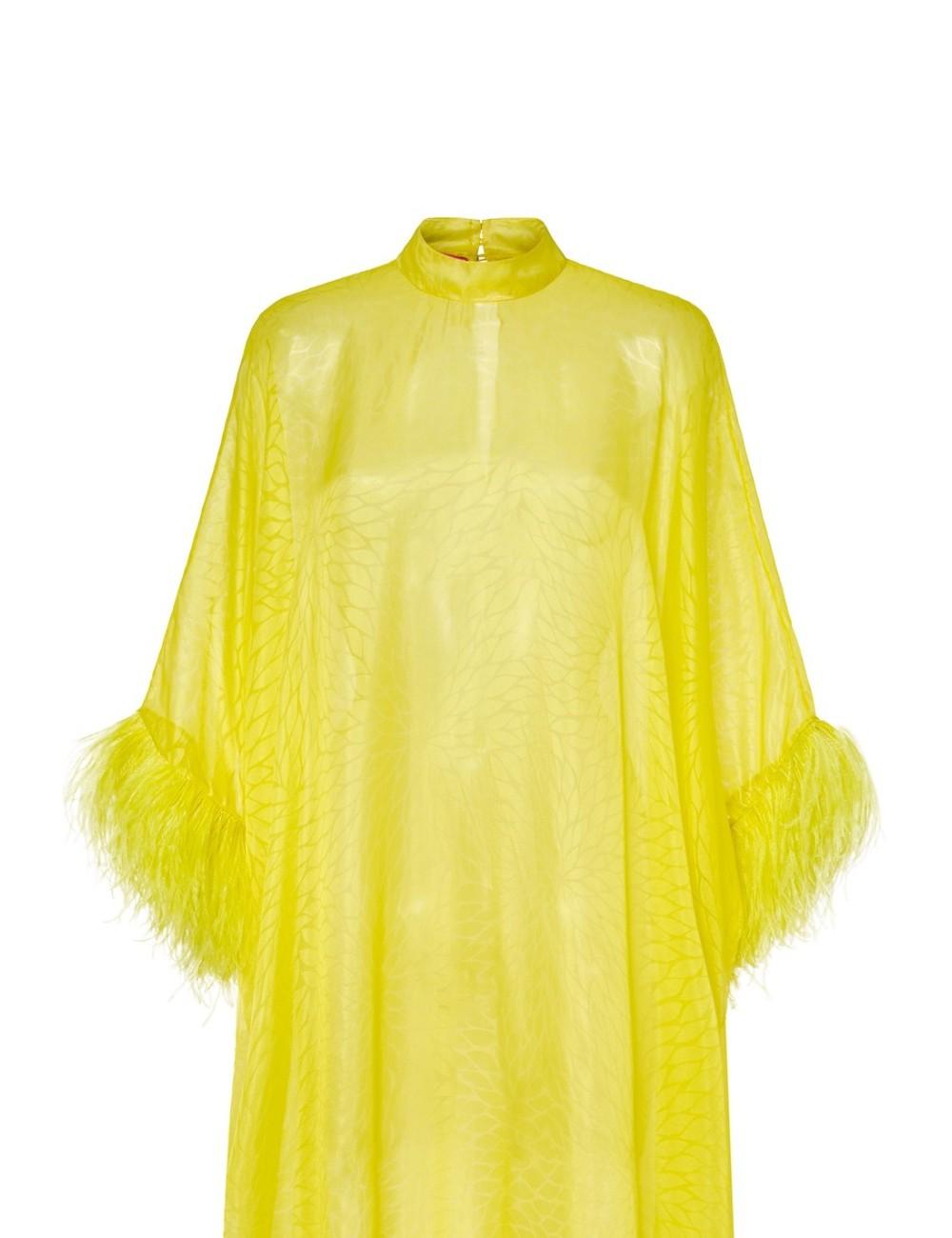 pertegaz Kaftan muselina seda floral con plumas amarillo Tienda de fábrica