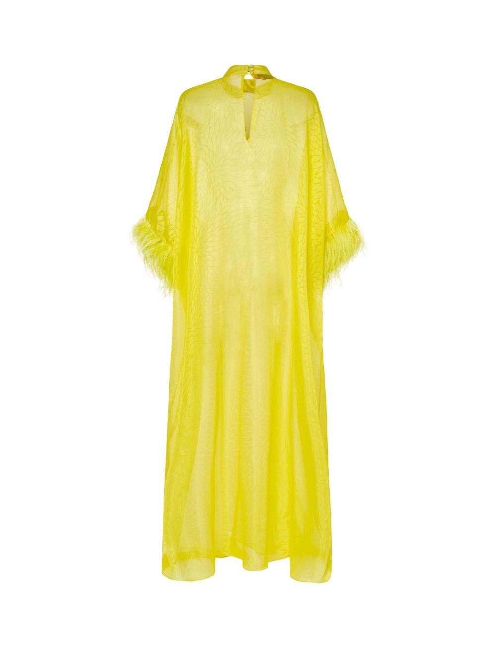 pertegaz Kaftan muselina seda floral con plumas amarillo Tienda de fábrica