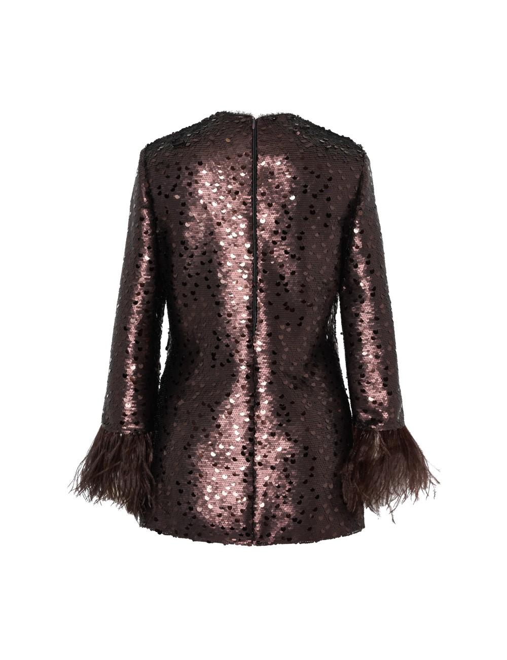 pertegaz Cuerpo de paillettes con plumas marrón En oferta