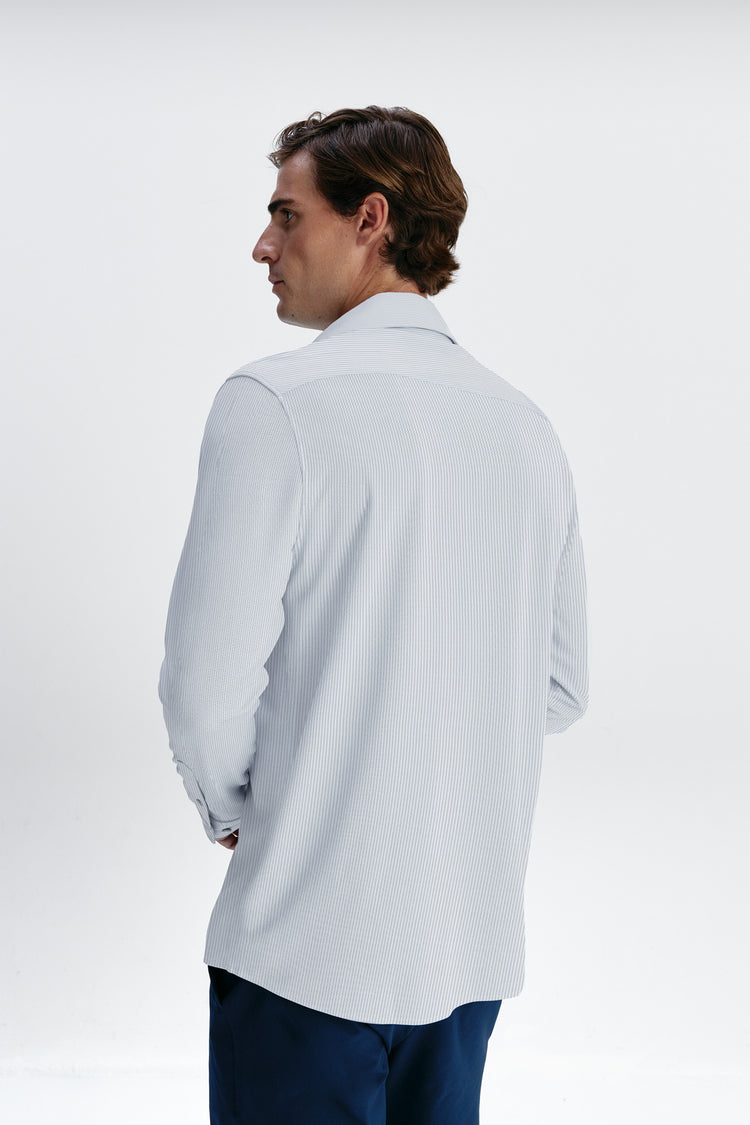 sepiia Camisa de vestir hombre zig zag azul celeste regular 2025