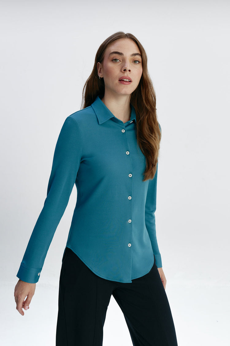 sepiia Camisa mujer azul neptuno slim En línea