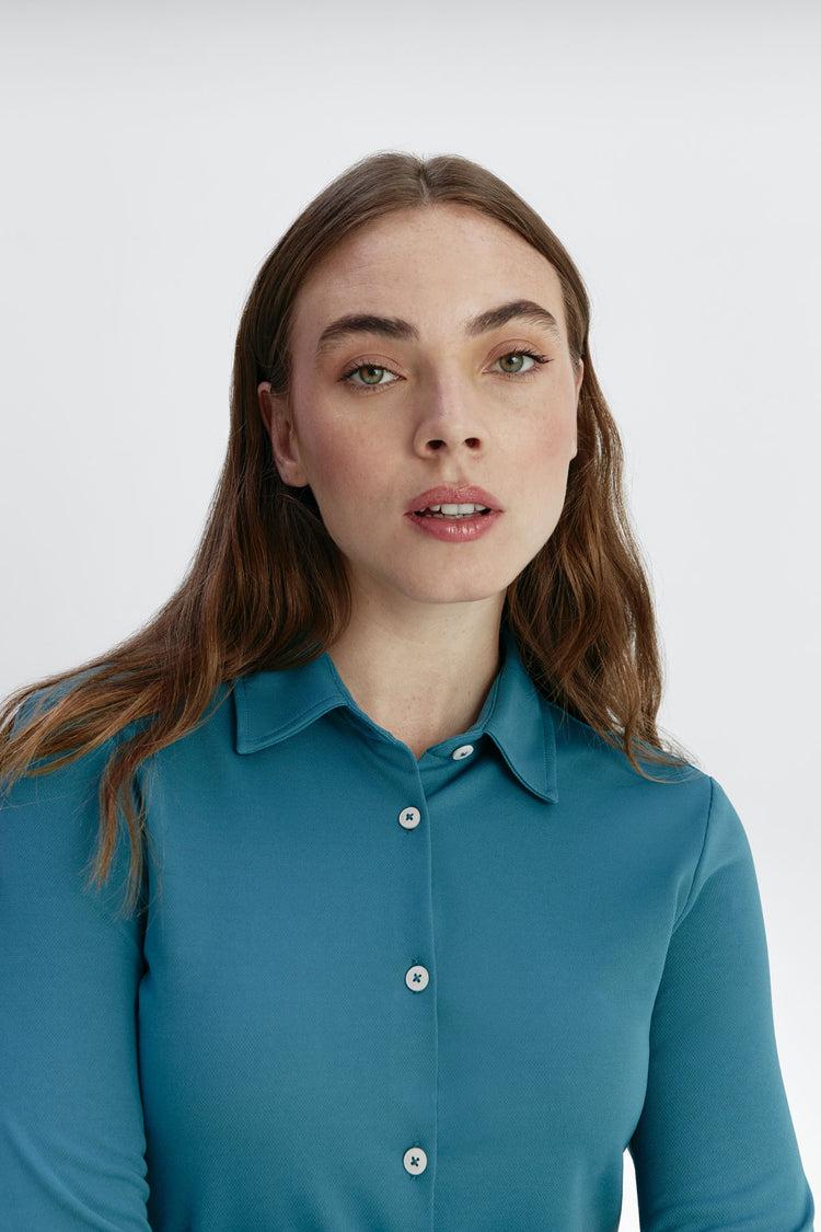 sepiia Camisa mujer azul neptuno slim En línea
