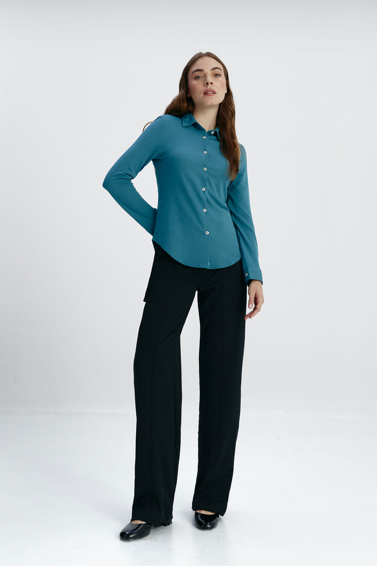 sepiia Camisa mujer azul neptuno slim En línea