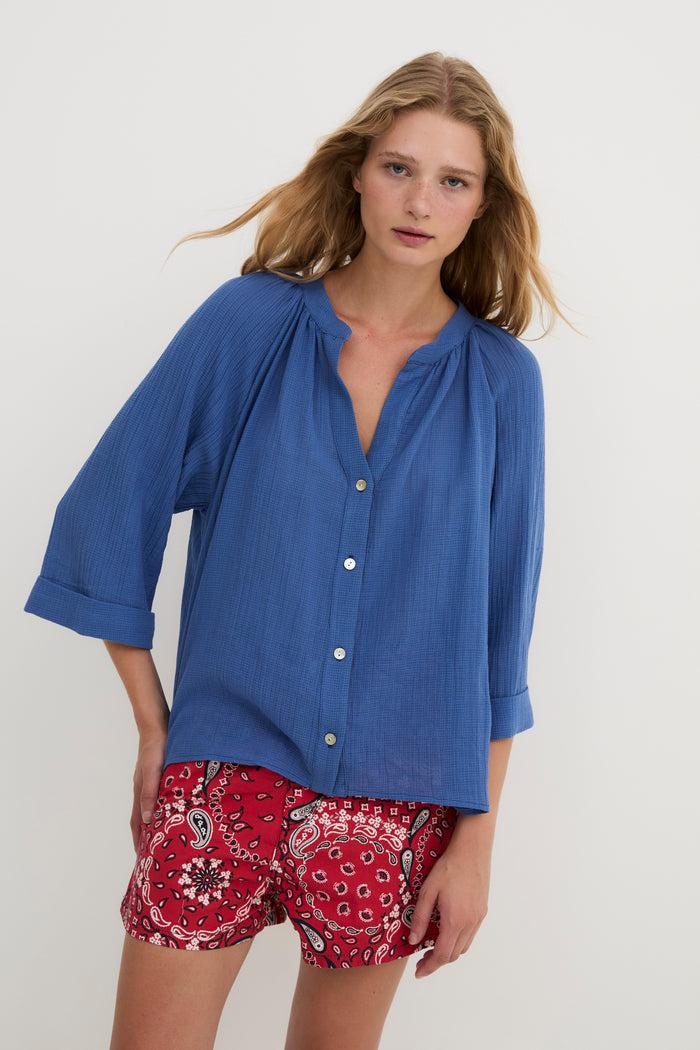 sophie and lucie BLUSA MOLLI ARRUGUILLA AZUL Liquidación