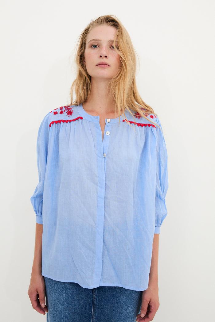 sophie and lucie BLUSA MUMBAI POPELIN AZUL Tienda de fábrica
