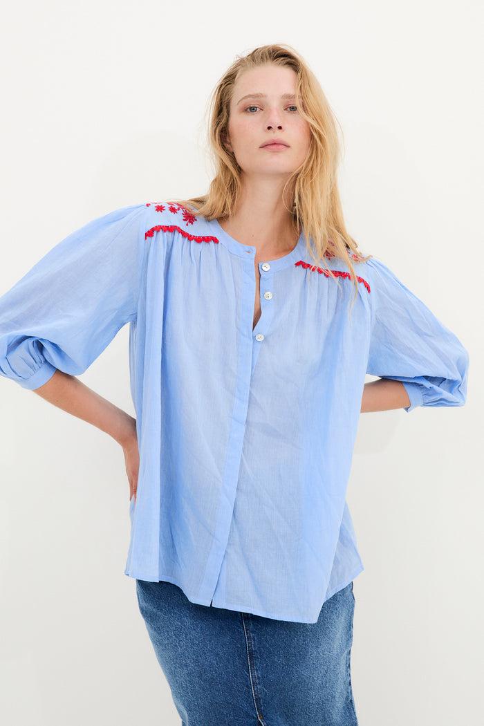 sophie and lucie BLUSA MUMBAI POPELIN AZUL Tienda de fábrica