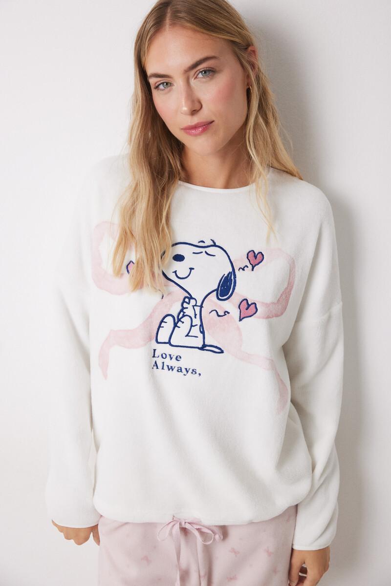 ﻿women'secret Pijama largo polar suave Snoopy lazos Precio ultrabajo