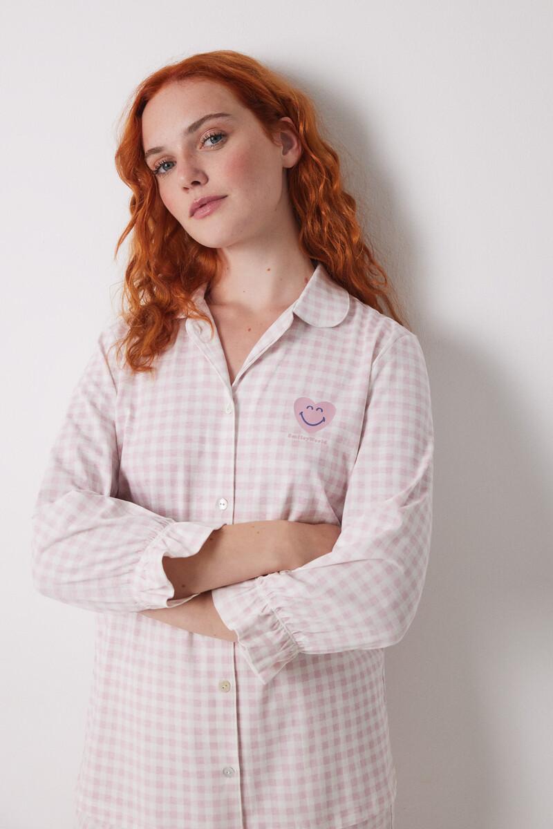 women'secret Pijama camisero largo 100% algodón rosa cuadros Outlet online