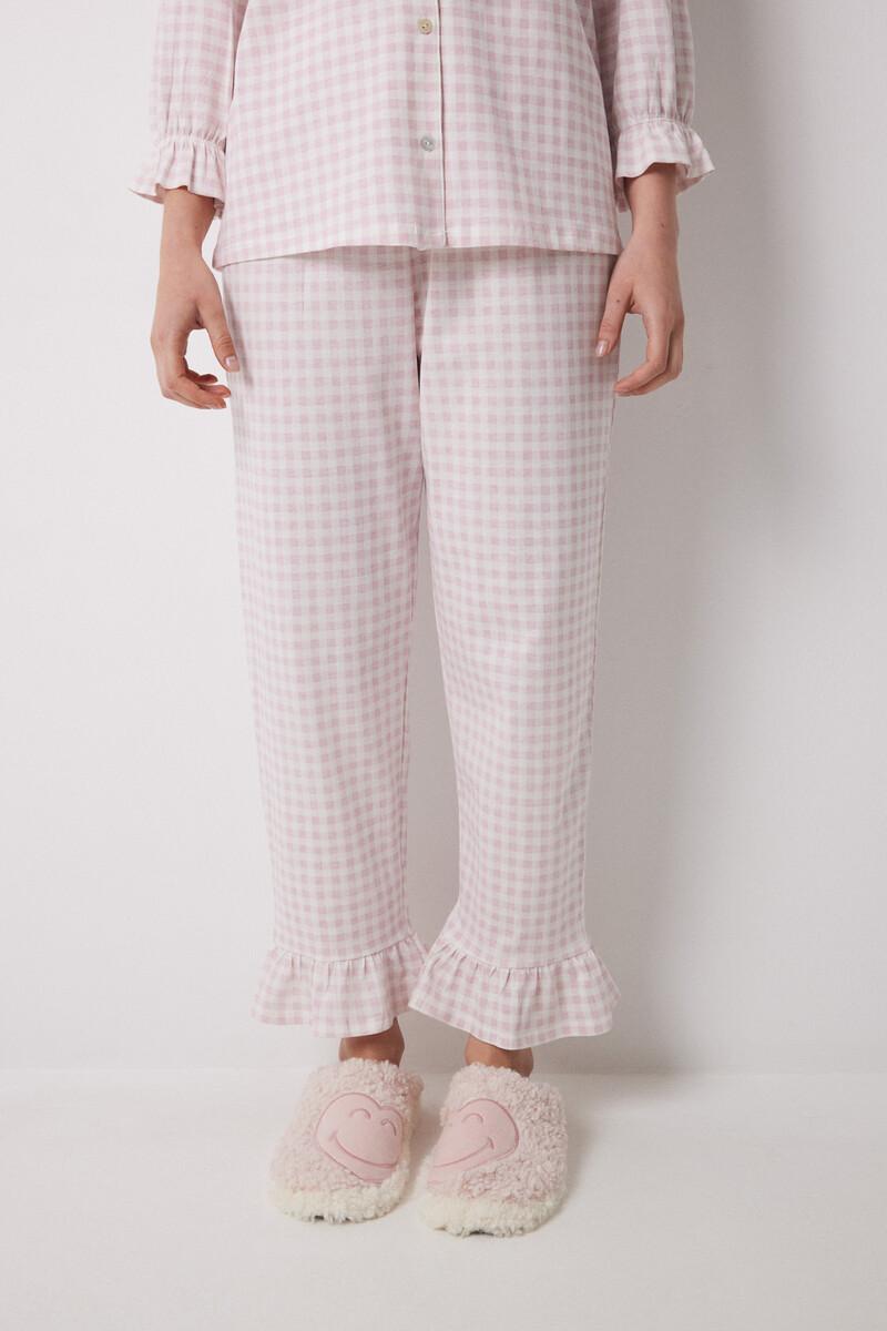 women'secret Pijama camisero largo 100% algodón rosa cuadros Outlet online