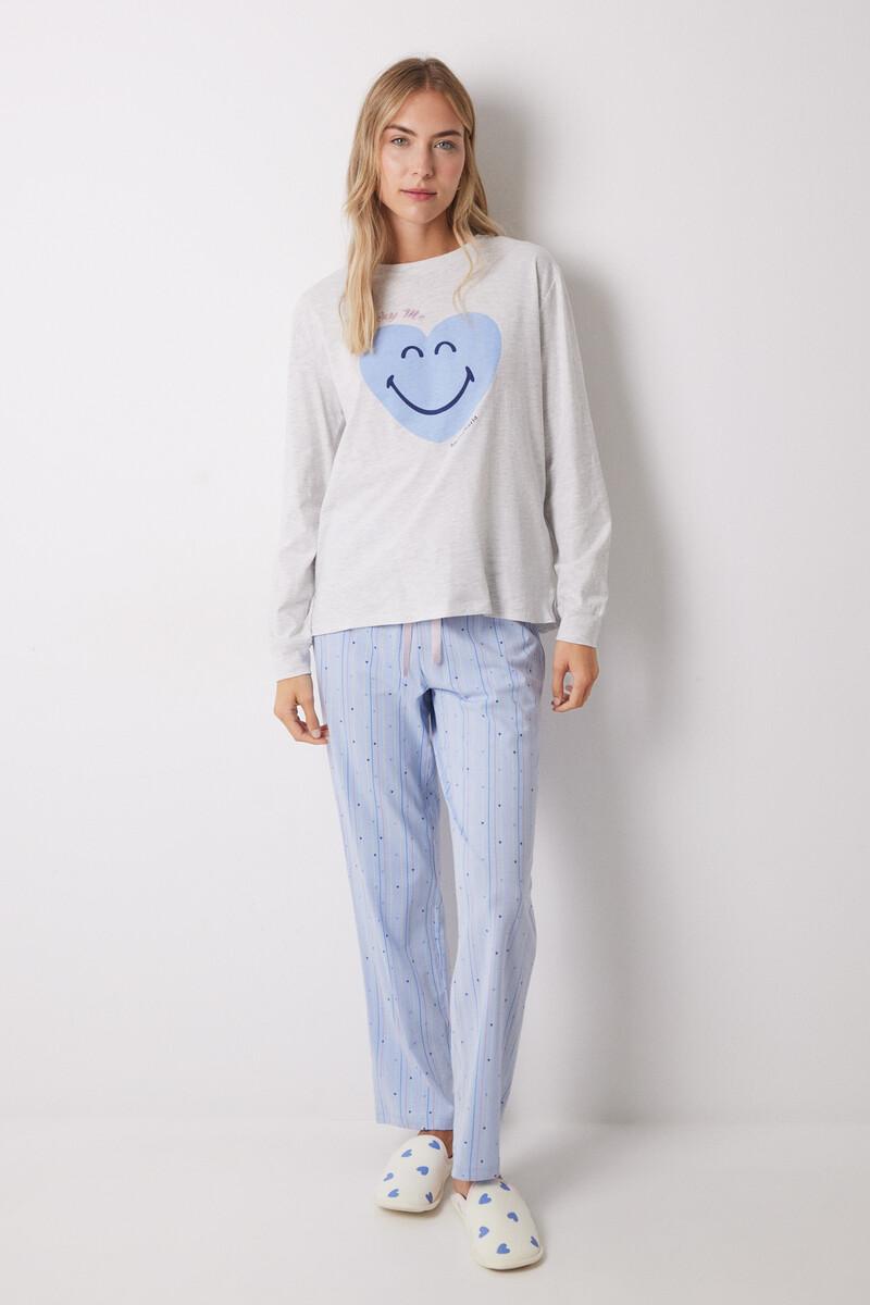 women'secret Pijama largo 100% algodón azul corazones Ofertas
