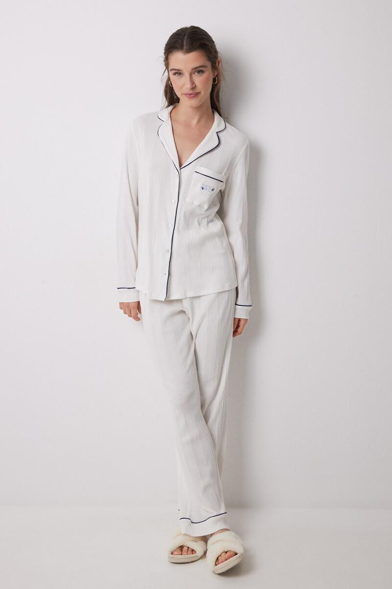 women'secret Pijama camisero 100% algodón canalé blanco Los más vendidos
