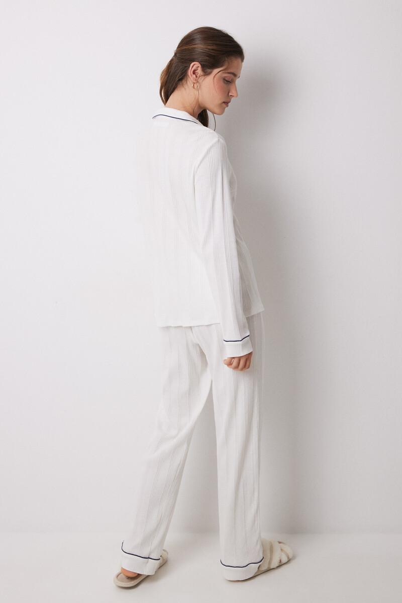 women'secret Pijama camisero 100% algodón canalé blanco Los más vendidos