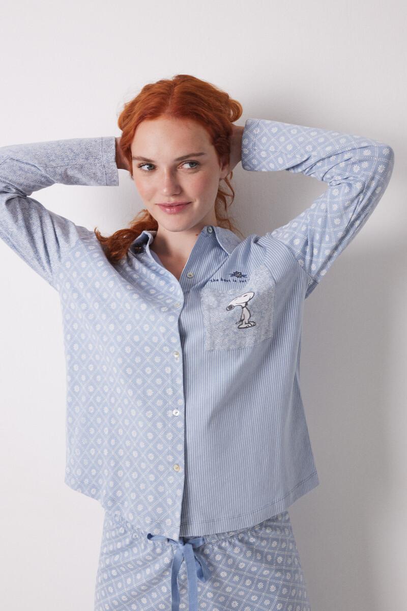 women'secret Pijama camisero largo 100% algodón rayas y flores Liquidación